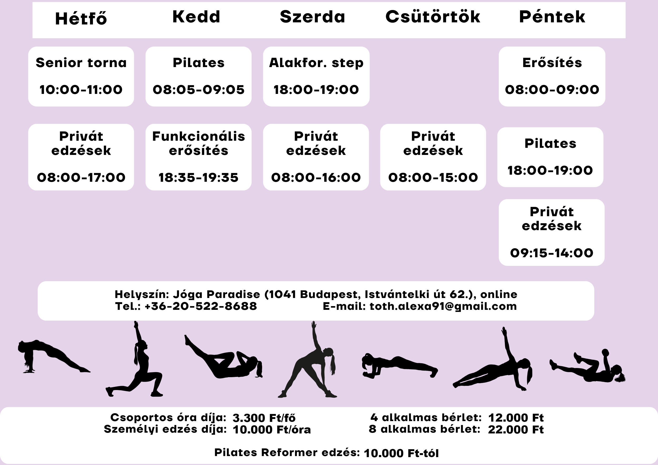Csoportos és privát edzések órarend Újpest